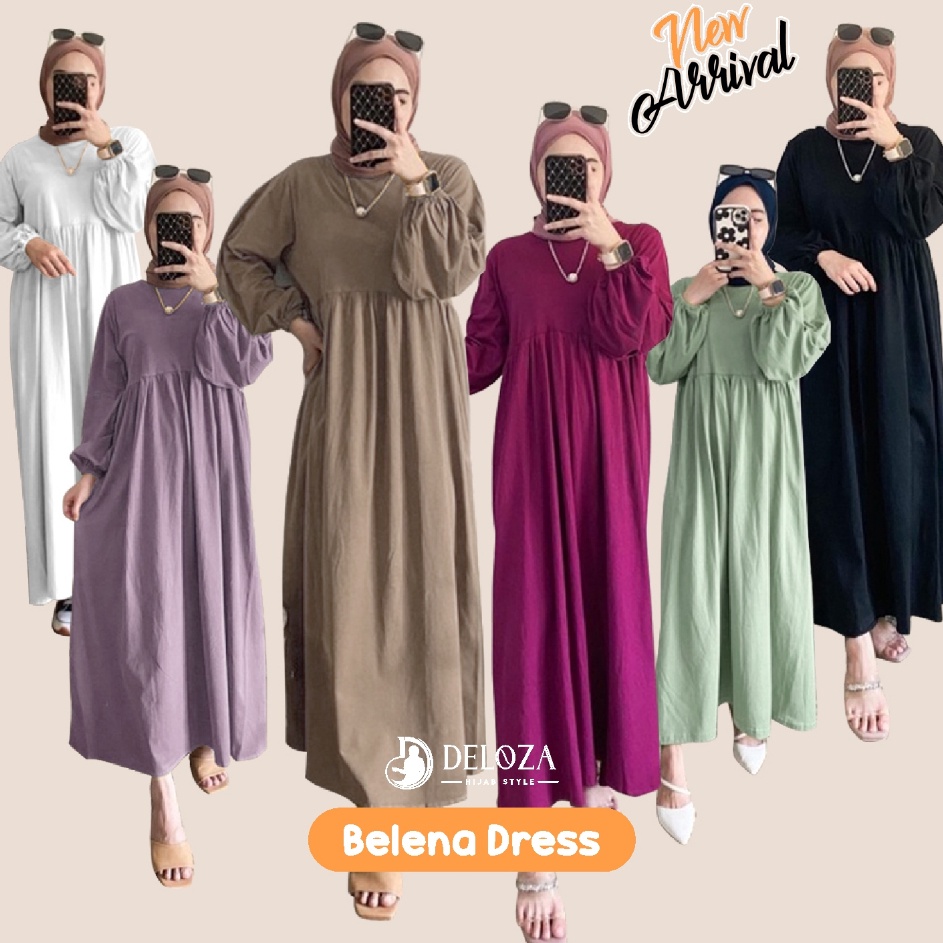 Murah nampol6n1Mb Balena Midi Dress Tunik Kaos Katun Polos Kekinian - Dress Cotton Combed By Deloza