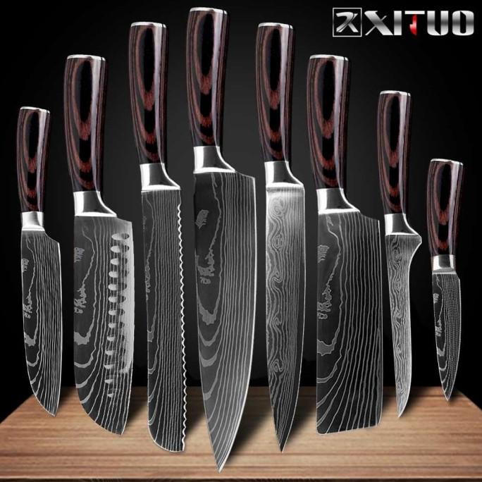 :::::::] Pisau Dapur Profesional Stainless Tebal Chef Knife Motif Damaskus