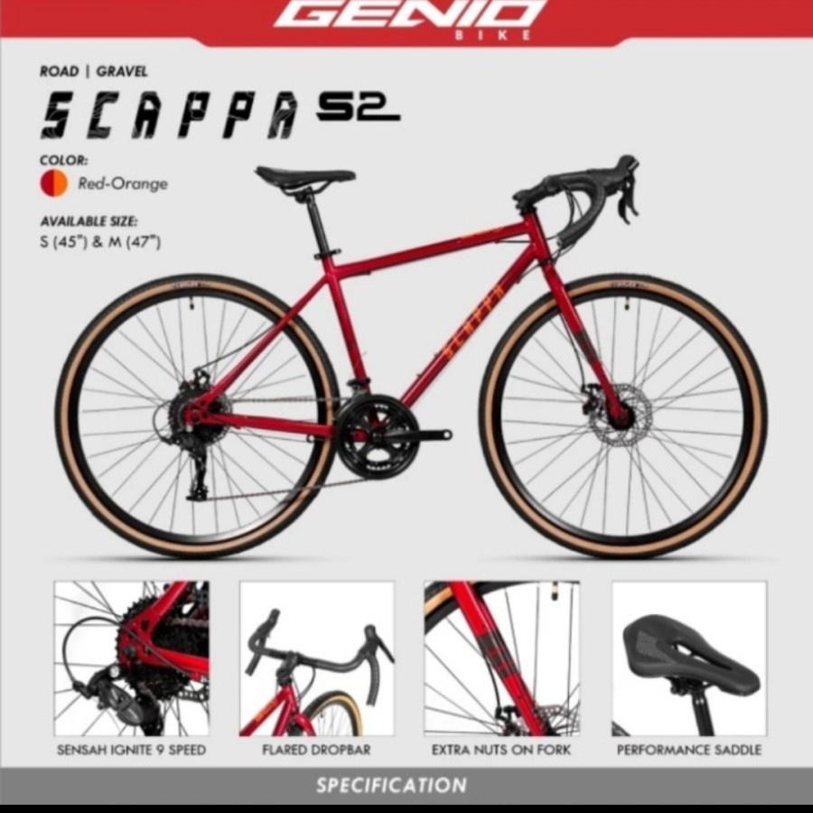 roadbike 700C GENIO GRAVEL SCAPPA S2 - Merah