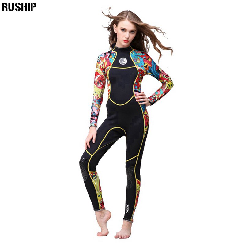✅&Hisea Women 3 MM SCR Neoprene Wetsuit Color Stitching High Elasticity Surf Diving Suit Long Sleeve