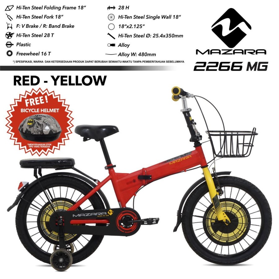 Sepeda Lipat 16/18 MAZARA 2266 MG by PACIFIC - red yellow, ukuran 18
