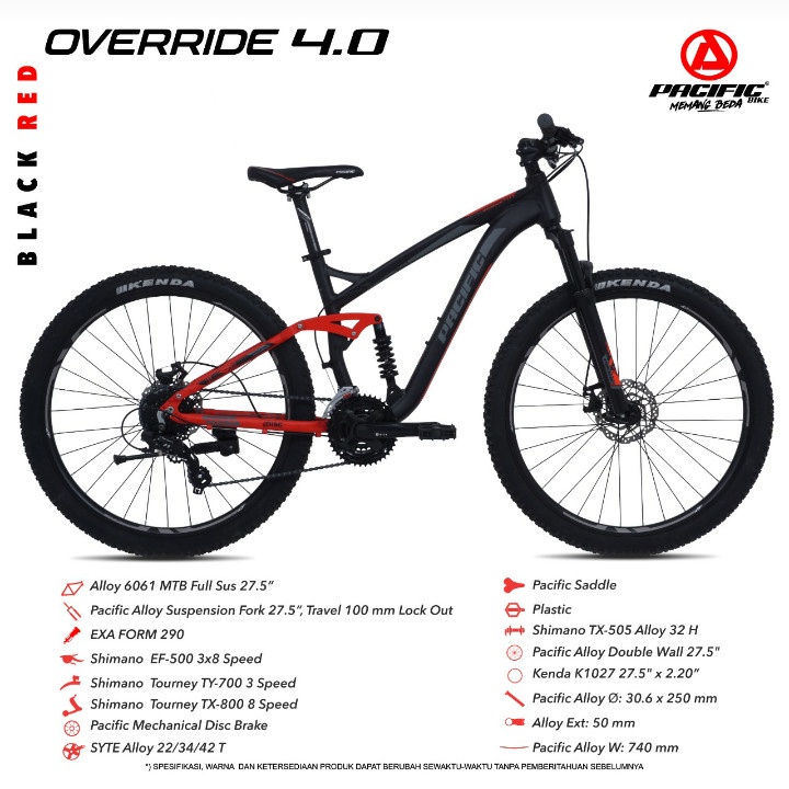 sepeda gunung 27,5" PACIFIC OVERRIDE 4.0 Alloy suspensi 24 speed ori