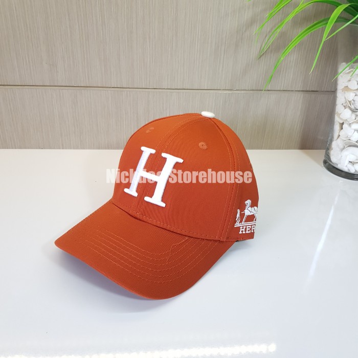 topi Topi Baseball Hermes Embroidered Front & Side Logo Import - Orange(M4R0) topi pria terlaris top