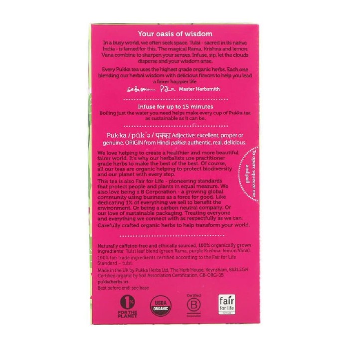 

Pukka Tea Tulsi Clarity Organic A Sacred Blend flowering 20s x 1.8gr