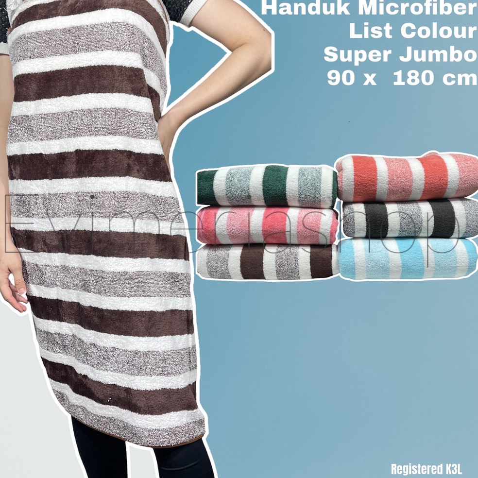 LANGSUNG ATC. Handuk Microfiber List Colour Super Jumbo 90x180 cm / Handuk Mandi / Handuk Murah / Ha