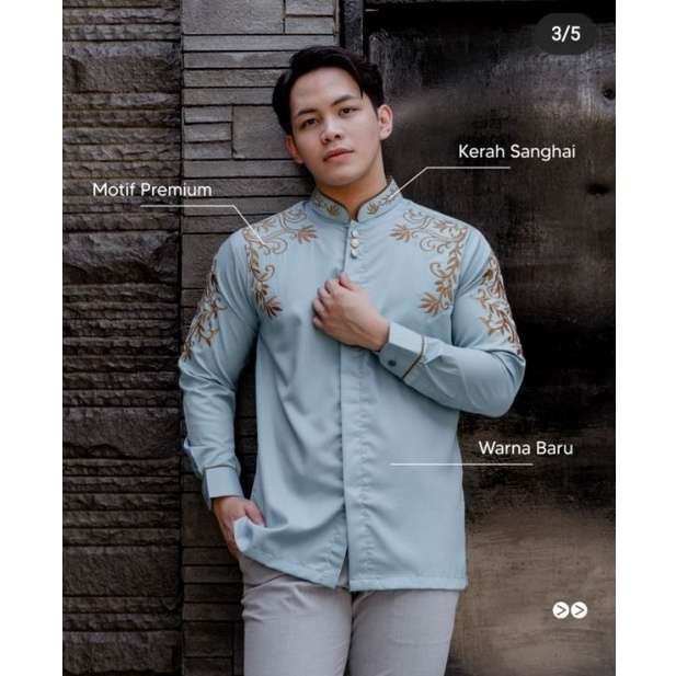 HARGA TERMURAAH. Kemeja Bordir Pria NUC.ID Abinaya 04 (Dusty Blue)