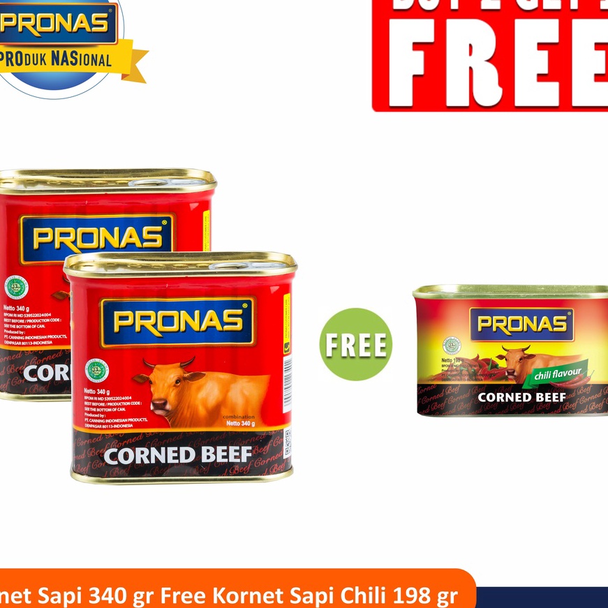 

12.12 Product HOT PRONAS Kornet Sapi 340 gr (2pcs) Free Kornet Sapi Chili 198 gr (1pcs) !