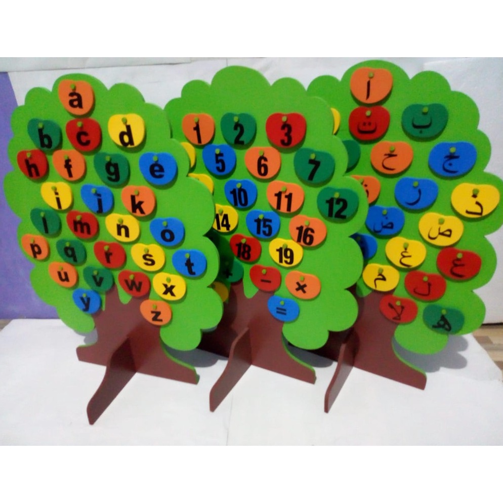 Stok Terbatas.. Mainan Kayu Edukasi Pohon Huruf abjad, angka dan hijaiyah ALAT PERAGA (APE) anak TK 
