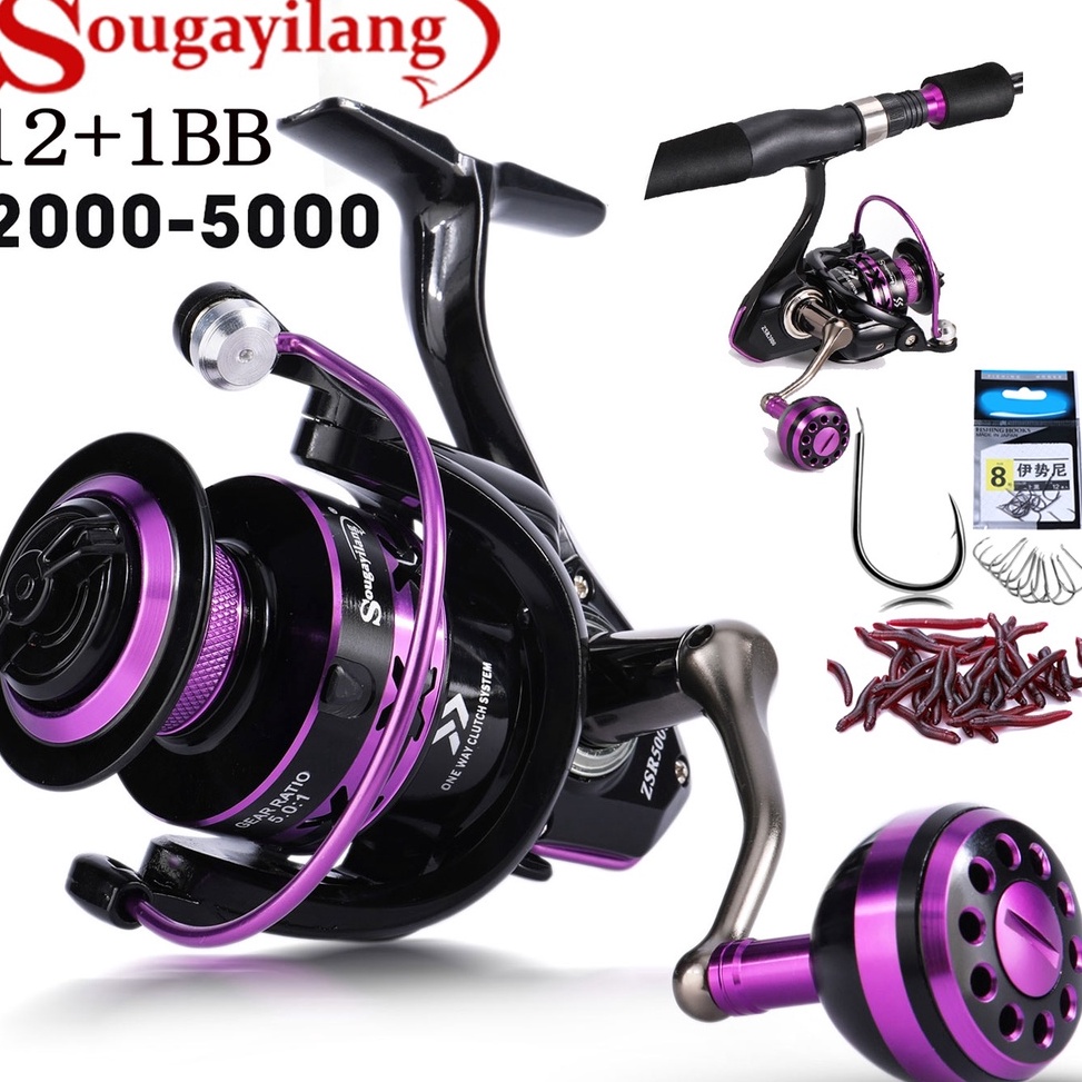 Terbaru Sougayilang Reel Pancing 12+1BB Semua Tubuh Logam Rell Pancing Power Handle Spinning Reel
