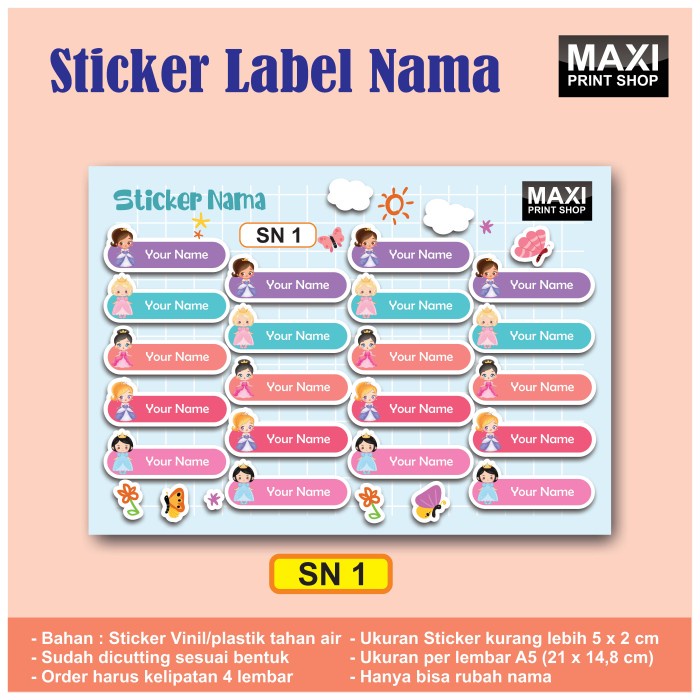 

Sticker Label Nama Custom no. Seri SN 1-10