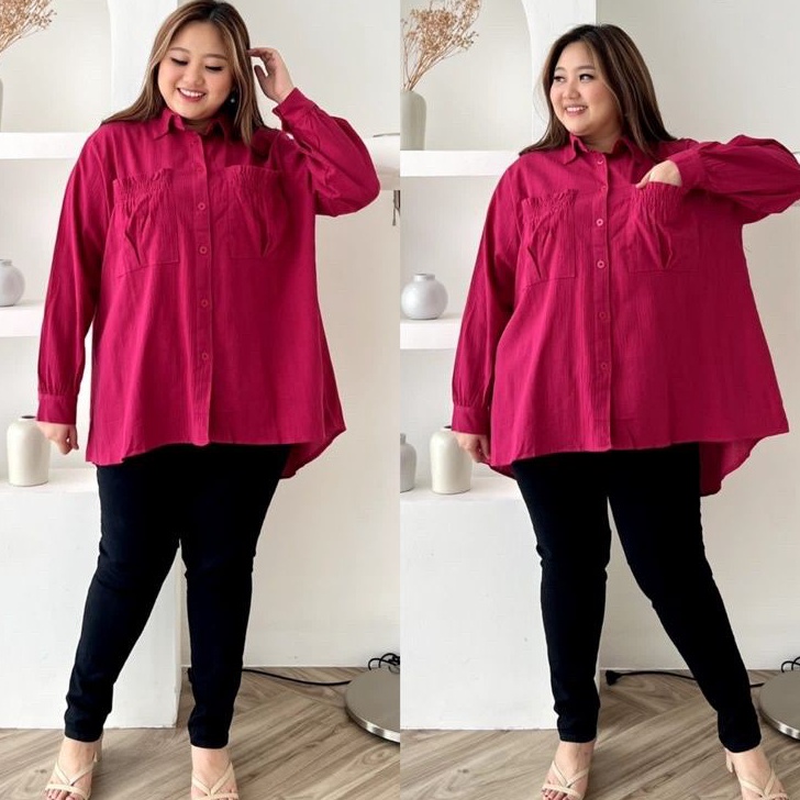 Star Seller.. blouse kemeja crinkle KK ld 120 - 140 cm/atasan kemeja jumbo crinkle ld120-ld 140cm.