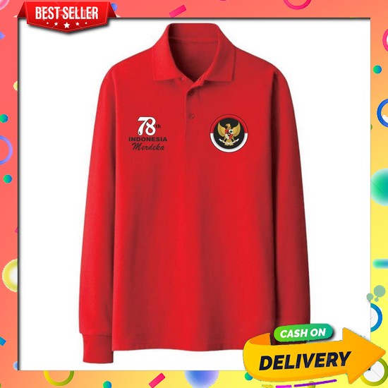 Kaos Kemerdekaan 2023 Dewasa Anak Couple Jumbo 17An Atasan Hut Ri Ke 78 Kerah Lengan Panjang Merah P