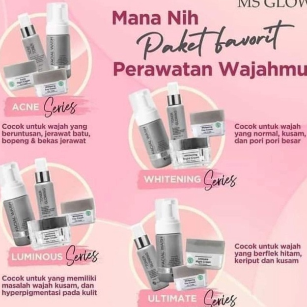 Codeu1U5g Paket Wajah MS Glow | Whitening | Acne | Luminous | Ultimate | White Cell DNA | Men Isi 3 
