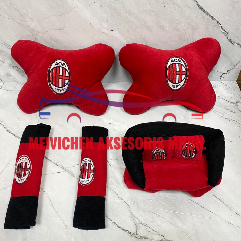 Terkini Bantal Mobil Set 3 in 1 Ac.Milan - Headrest Car Set 3in1 ACM k Produk Premium ☻.