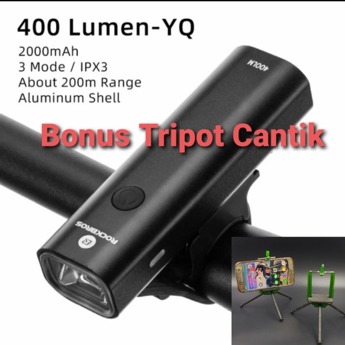 Terlaris Lampu Sepeda Led Rockbros Yq-Qd400 Bike Light 400Lm - 400 Lumen