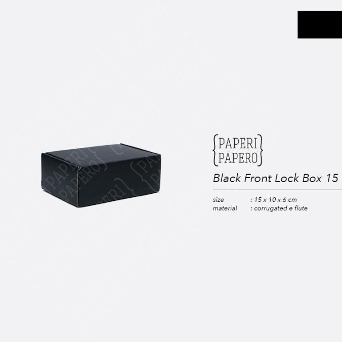 ] Black Front Lock Box 15x10x6 cm - Packaging Kardus Hitam Kaos / Kue