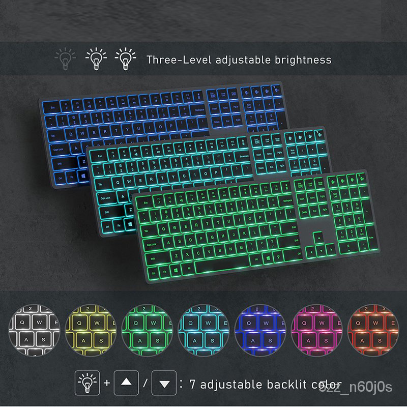 ✅&SeenDa Bluetooth Wireless Keyboard Backlit 7 Color Rechargeable Keyboard Illuminated Multi-device 