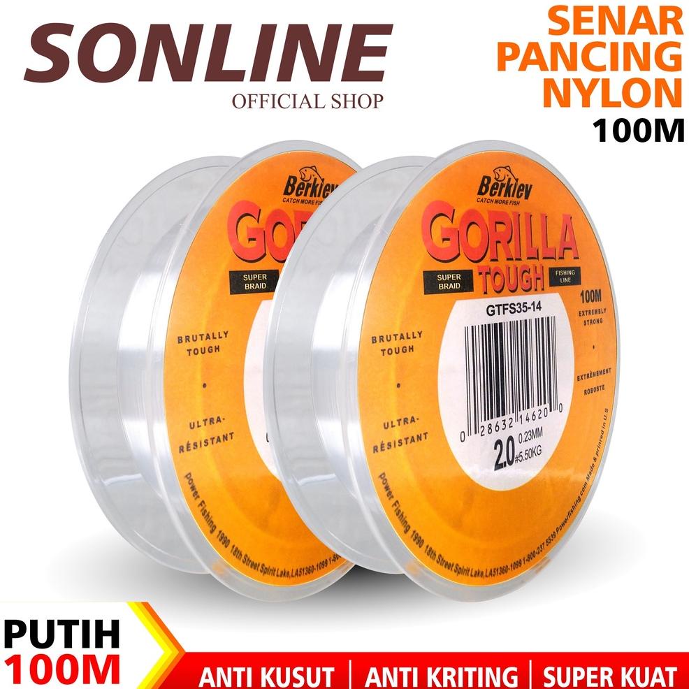 Terbaik Sonline Tali Pancing  Berkley Gorilla Tough Warna Putih Senar Pancing Amerika 100M Super Kua