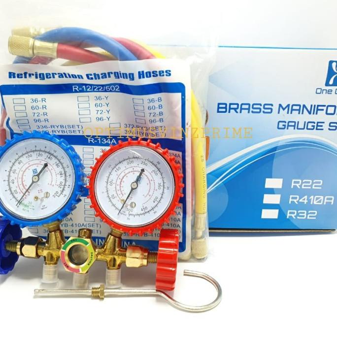 manifold double/ dobel / complete set r22 + selang