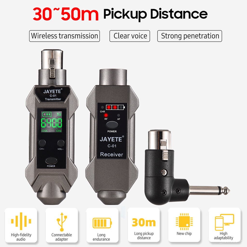 ✅&JAYETE C-01 UHF Wireless Microphone Converter XLR Transmitter Receiver For Dynamic Microphone Guit