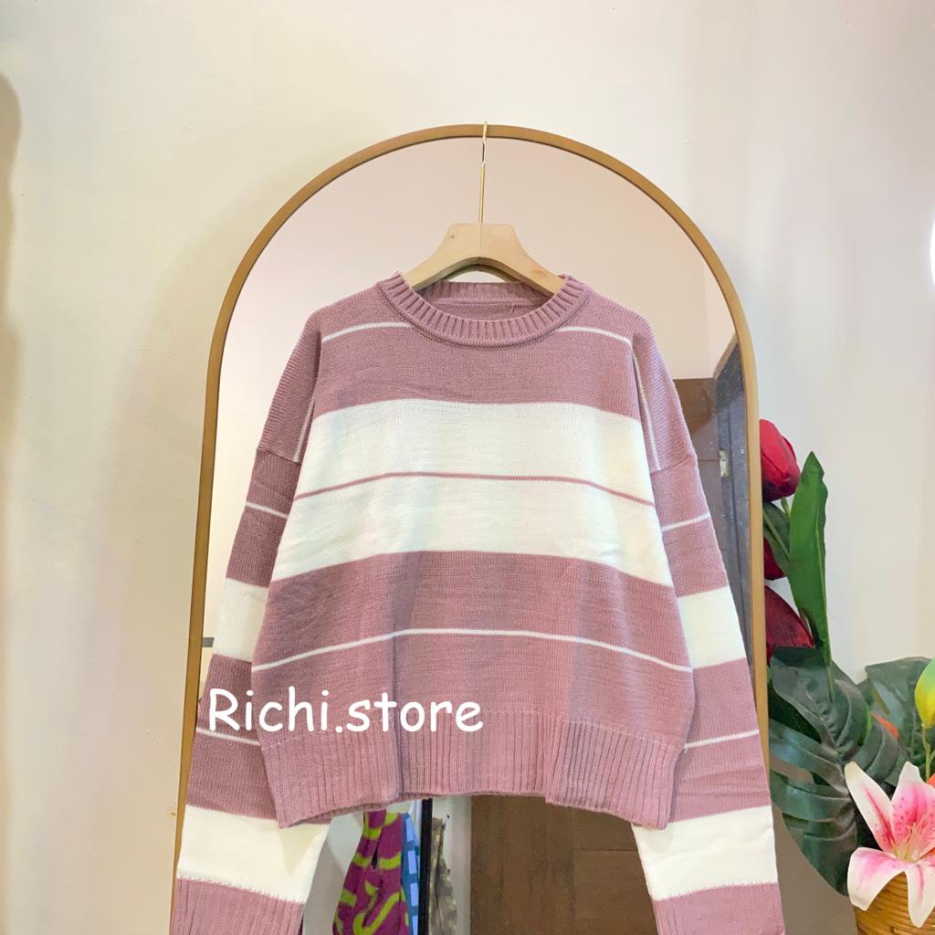 LANNY CROP BLOUSE RAJUT MOTIF GARIS TERBARU