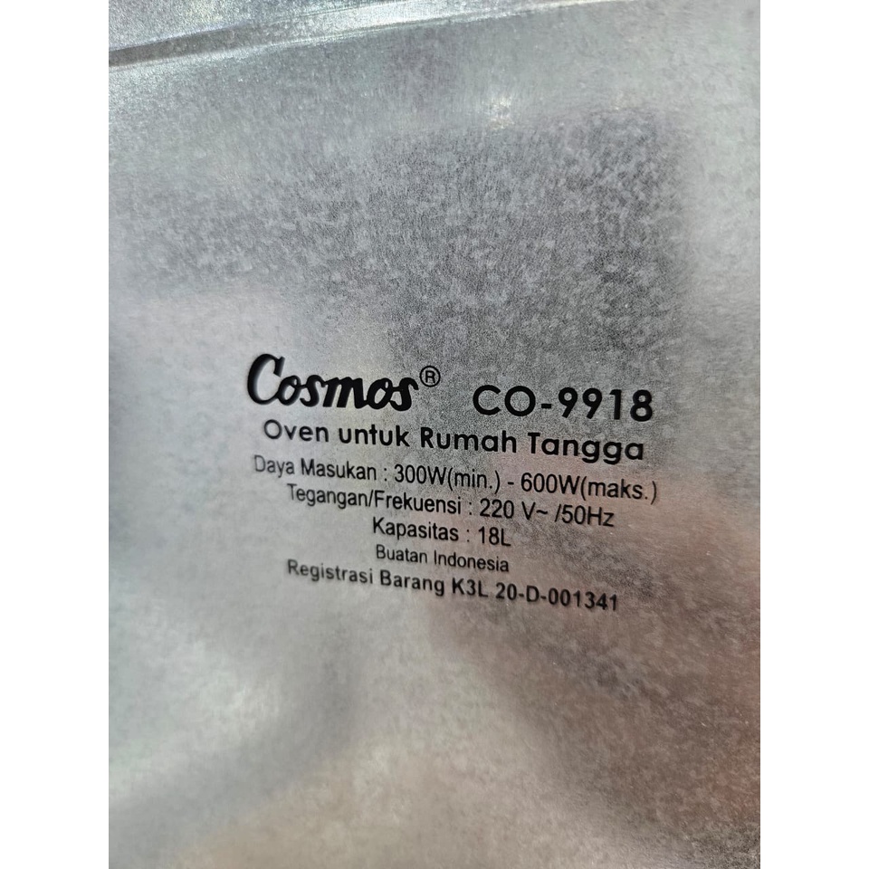 COSMOS OVEN LOW WATT 18 LITER CO-9918 / CO 9918 / CO9918