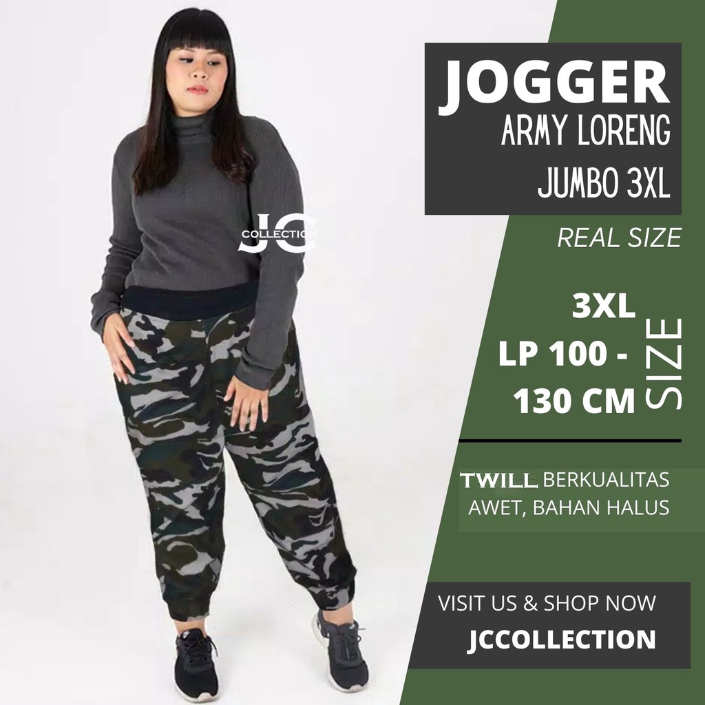Celana Panjang Wanita Jumbo Jogger Army Loreng Wanita Big Size Long Pants - JCCollections