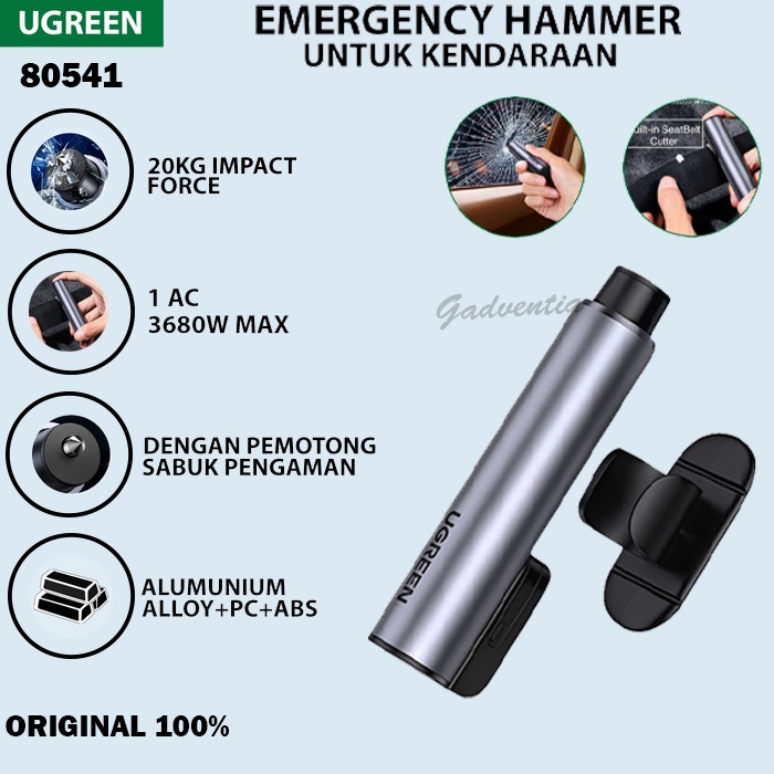 Ugreen Emergency Hammer For Vehicle With Cutter Alat Pemecah Darurat Kaca Mobil Pemotong Seat Belt