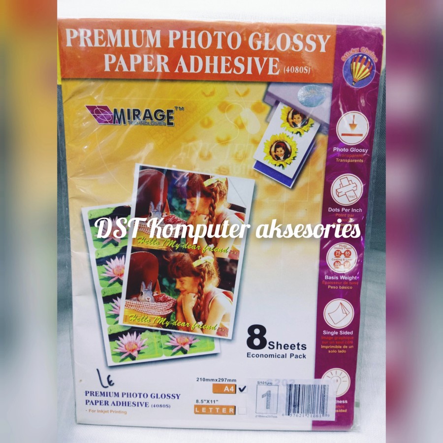 

PHOTO PAPER GLOSSY MIRAGE A4 8 Sheets