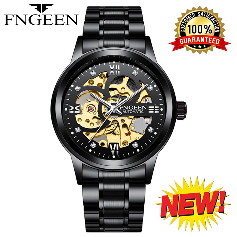 FNGEEN 6018 Mekanik Otomatis Jam Tangan Pria Luxury Bercahaya Stainless Steel Original 100% Imported Anti Air Fashion Automatic Watch + Kotak Gratis