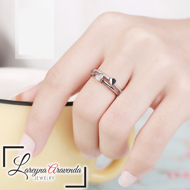 Lareyna Aravenda Cincin Wanita Silver S925 Motif Kristal Crystal Love Kupu Kupu CC007