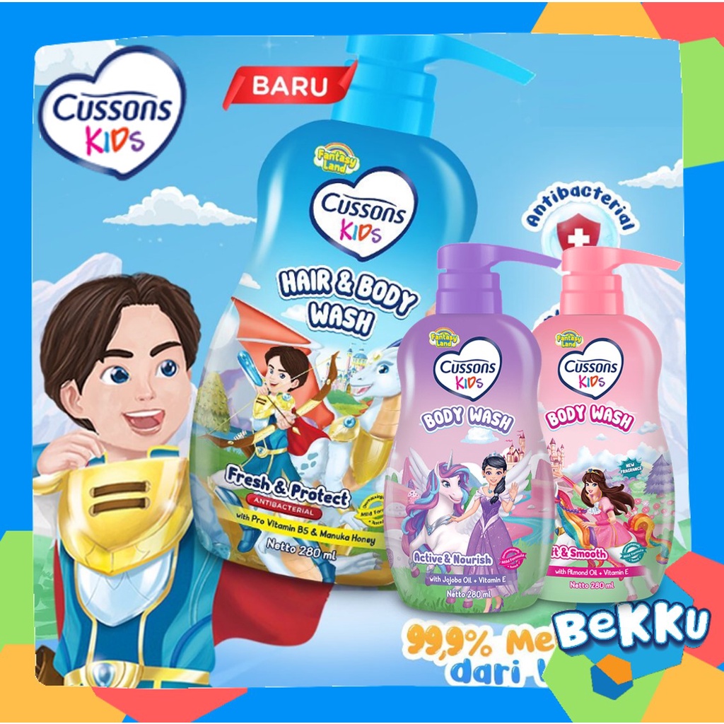 Cussons Kids Body Wash 280ml Pump - Sabun Mandi Anak - Sabun Cair Anak Cusson - Sabun 2in1 - Bekku