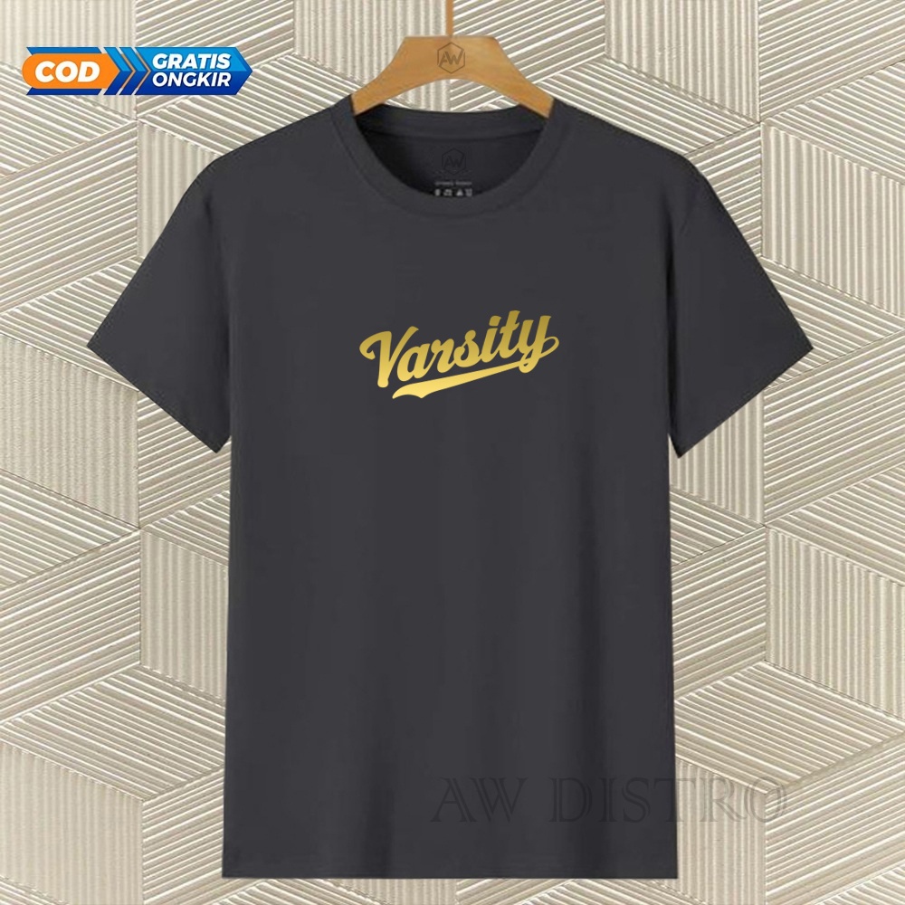 COD Baju Kaos Distro Varsity Text Gold Premium Quality Lengan Pendek