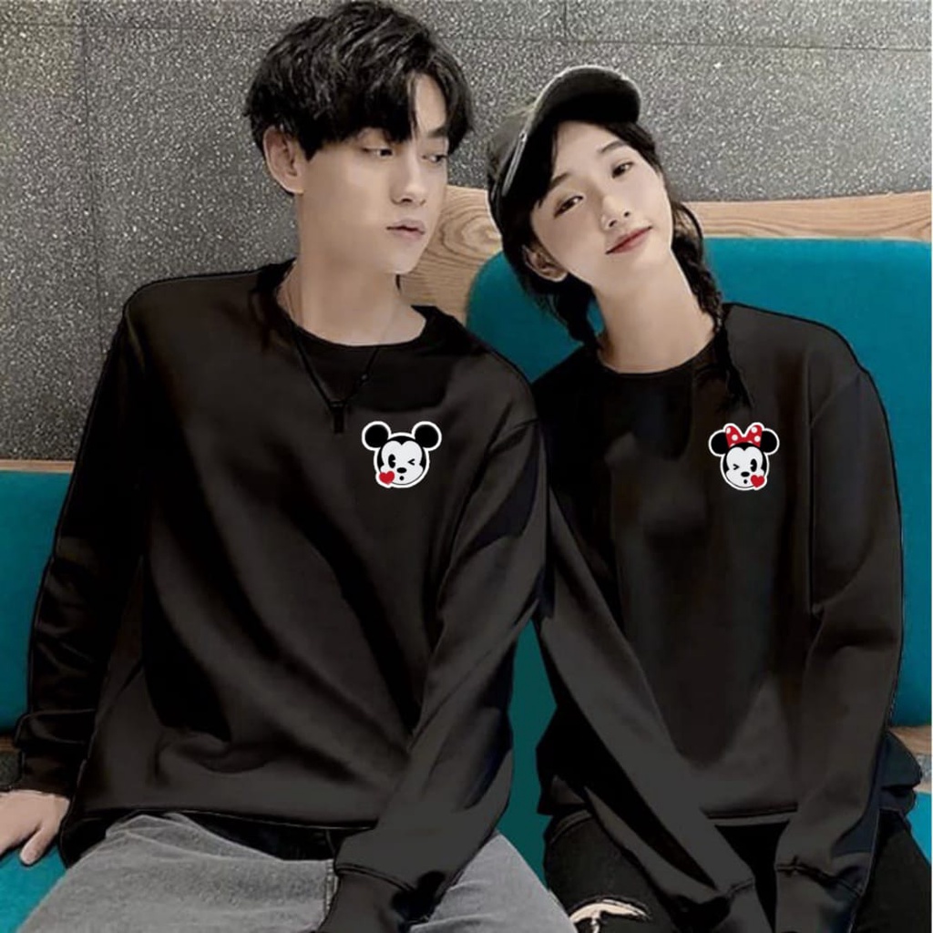 Baju Lengan Panjang Pasangan Couple Isi 2 Annira Edisi Mickey Mouse dan Minnie Mouse Kaos Distro Ker