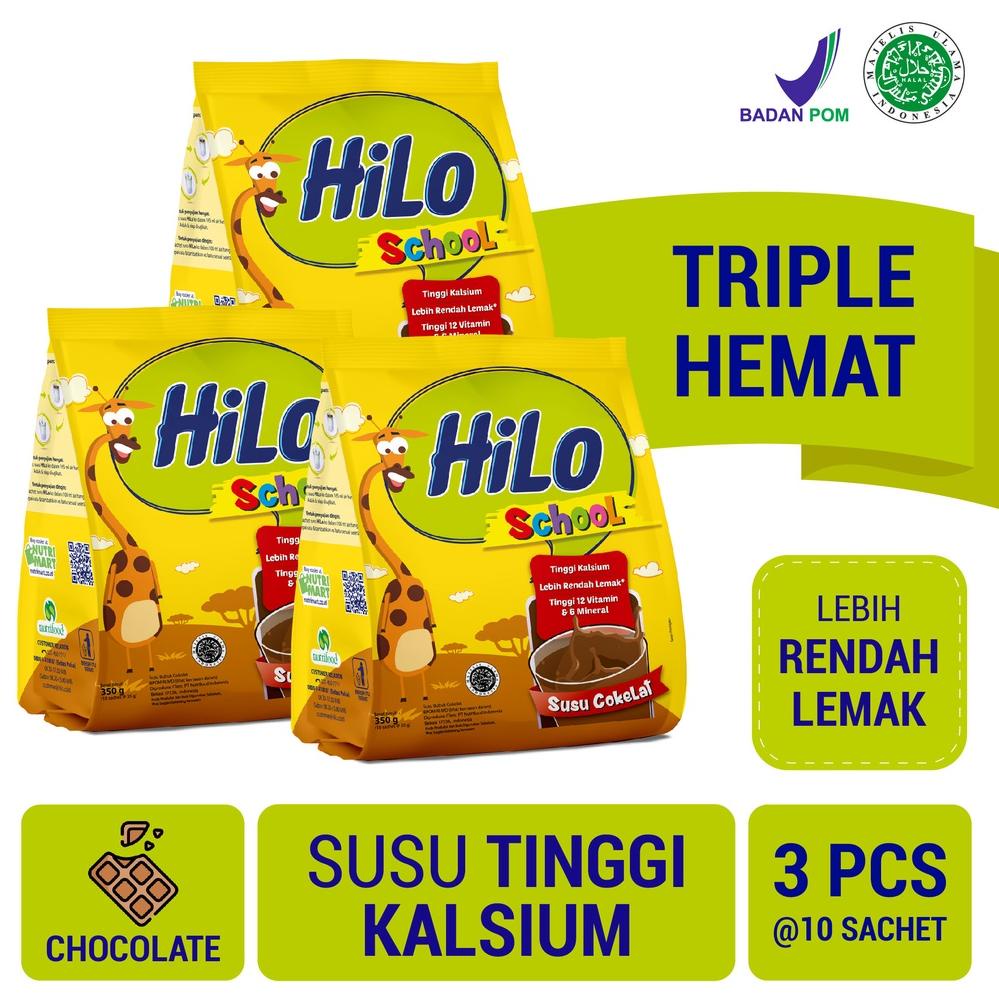 ORIGINAL% Triple Pack - HiLo School Gusset Coklat 10 Sachet - Susu Tinggi Kalsium Lebih Rendah Lemak