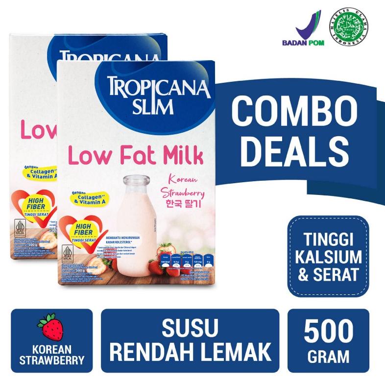 

>V44859) Twin Pack - Tropicana Slim Low Fat Milk Korean Strawberry 500g – Susu Diet dengan Kolagen