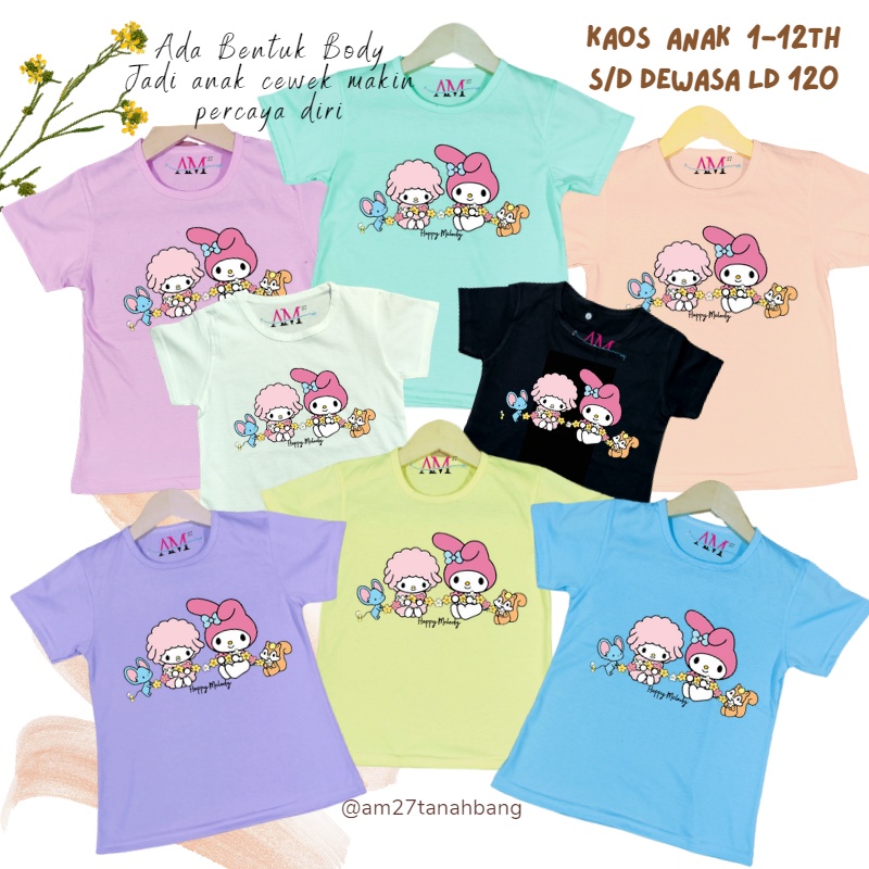 Baju kaos anak cewek 3-12 tahun sampai dewasa jumbo motif Melody