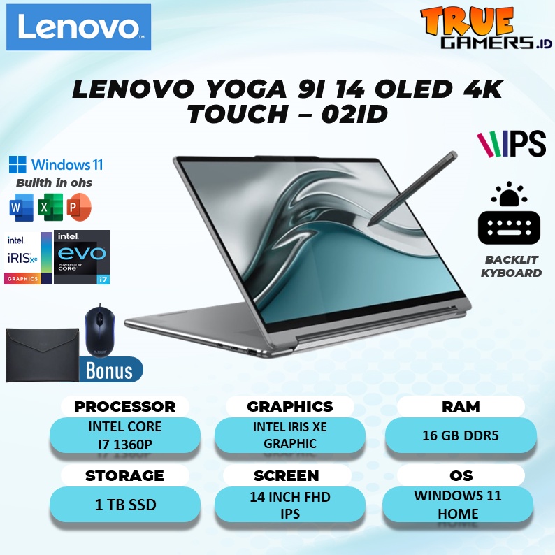 Laptop Lenovo Yoga 9I 14 oled 2in1 intel I7 1360P RAM 16GB 1TBSSD IRISXE W11 free OHS 14.0