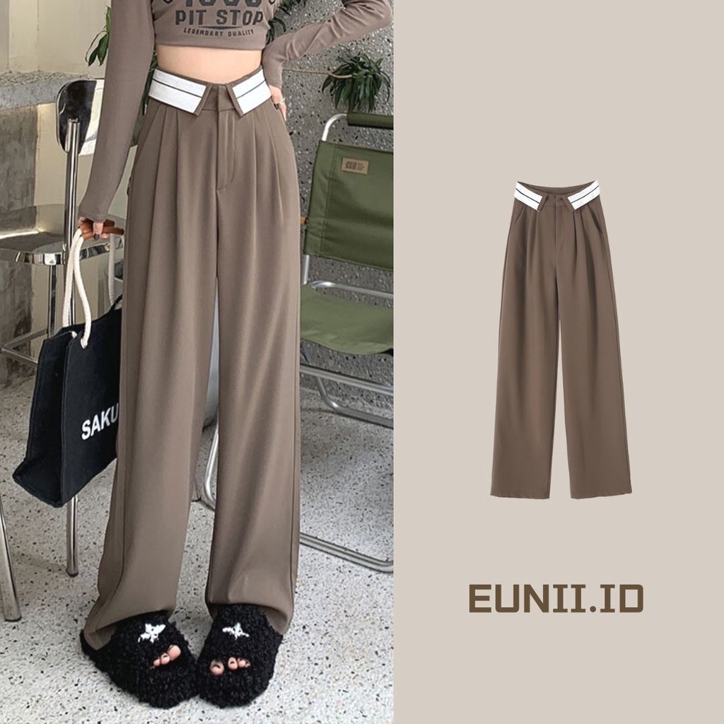 Celana Kulot Highwaist Loose Celana Panjang Hitam Celana Wanita Straight Pants Korean Style