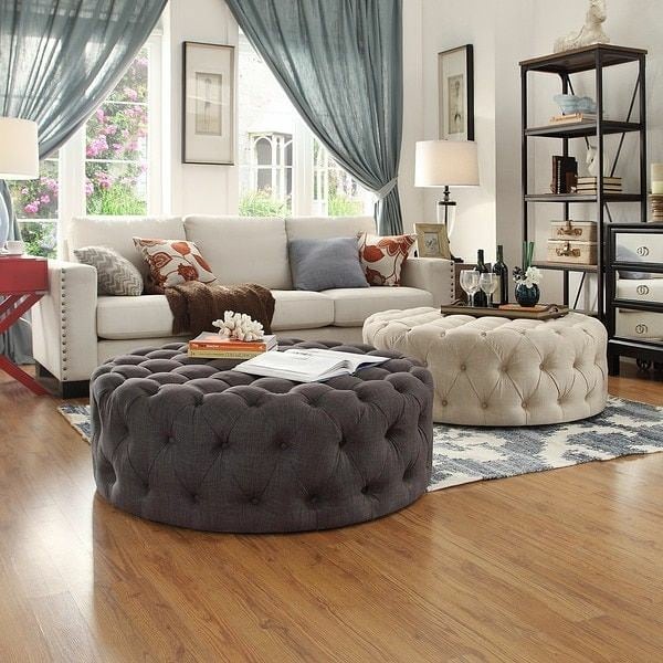 Set Sofa 3 Seater Dan 2 Meja Bulat Desain Kain Jok | Kursi Tamu Model Custom Furniture