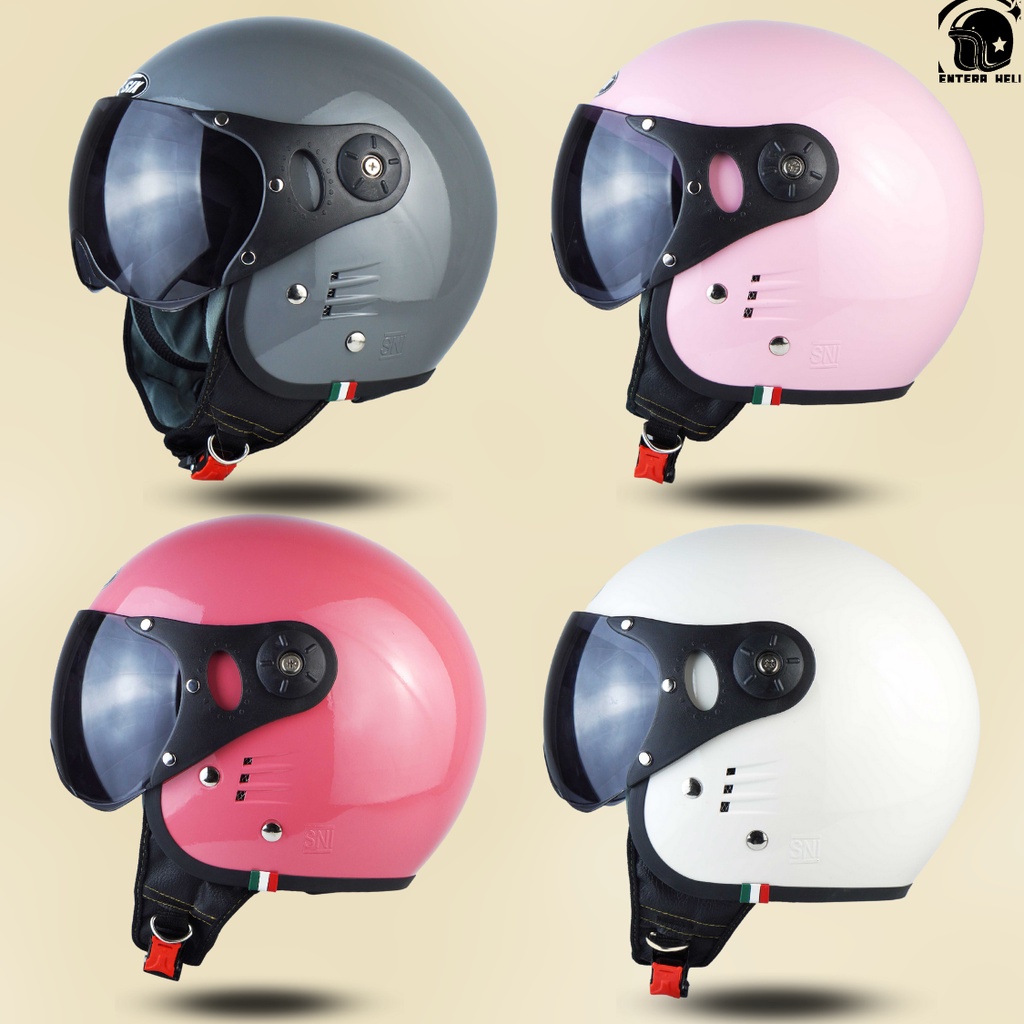 Helm Bogo Retro Pilot Ori Pria Wanita Hijab Dewasa Warna Terkini SNI