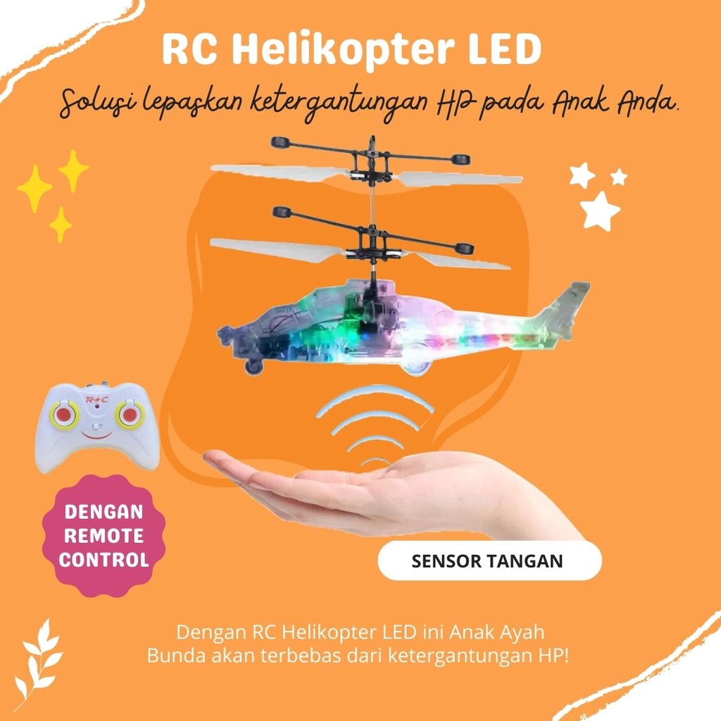 Mainan Remote Helikopter LED Transparan RC Sensor Tangan helikopter Mainan Anak dengan Lampu Tahan Banting