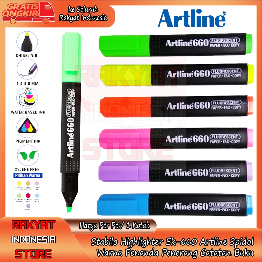 

STABILO SETABILO SPIDOL WARNA HIGHLIGHTER EK-660 ARTLINE SPIDOL WARNA PENANDA PENERANG CATATAN BUKU SPIDOL WARNA PENA SOROT SPIDOL MENANDAI ATAU MEWARNAI BAGIAN-BAGIAN PENTING DALAM SEBUAH BACAAN BUKU CATATAN TULISAN PENTING HIJAU BIRU KUNING UNGU