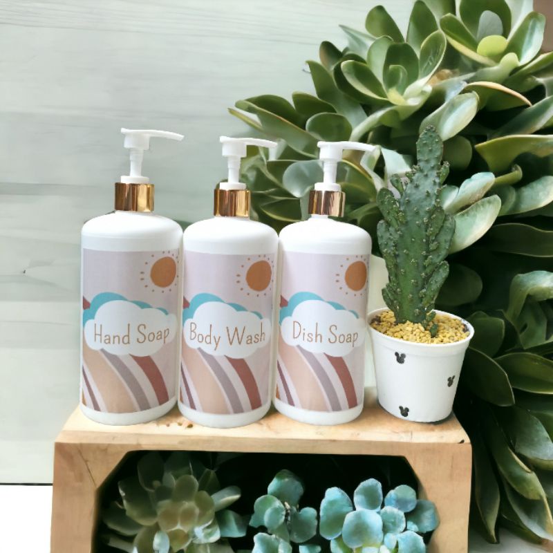 Botol pump 500ml aesthetic free label sticker anti air 500 ml amber dark coklat refillable minimalist home decor bathroom sabun mandi cuci tangan body wash isi ulang kosong bottle