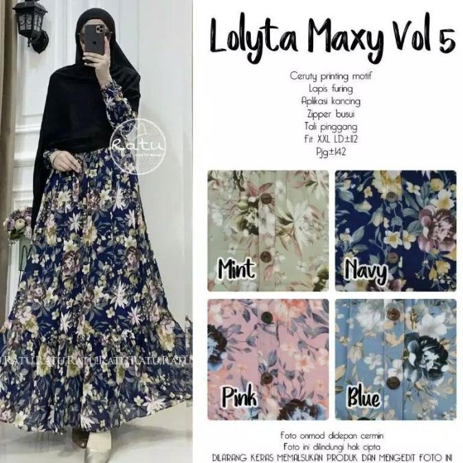 Diskon Lolyta Maxy Vol 5/Gamis Ceruty Full Furing Terbaru/Dres Muslim Busui - Big Sale