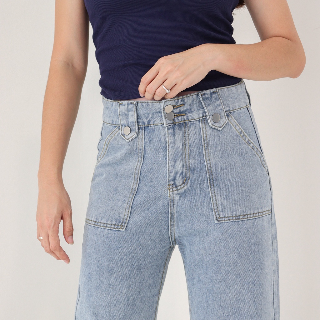 DEMORIN - Celana Jeans Wanita Straight Highwaist Kekinian - Misha X36