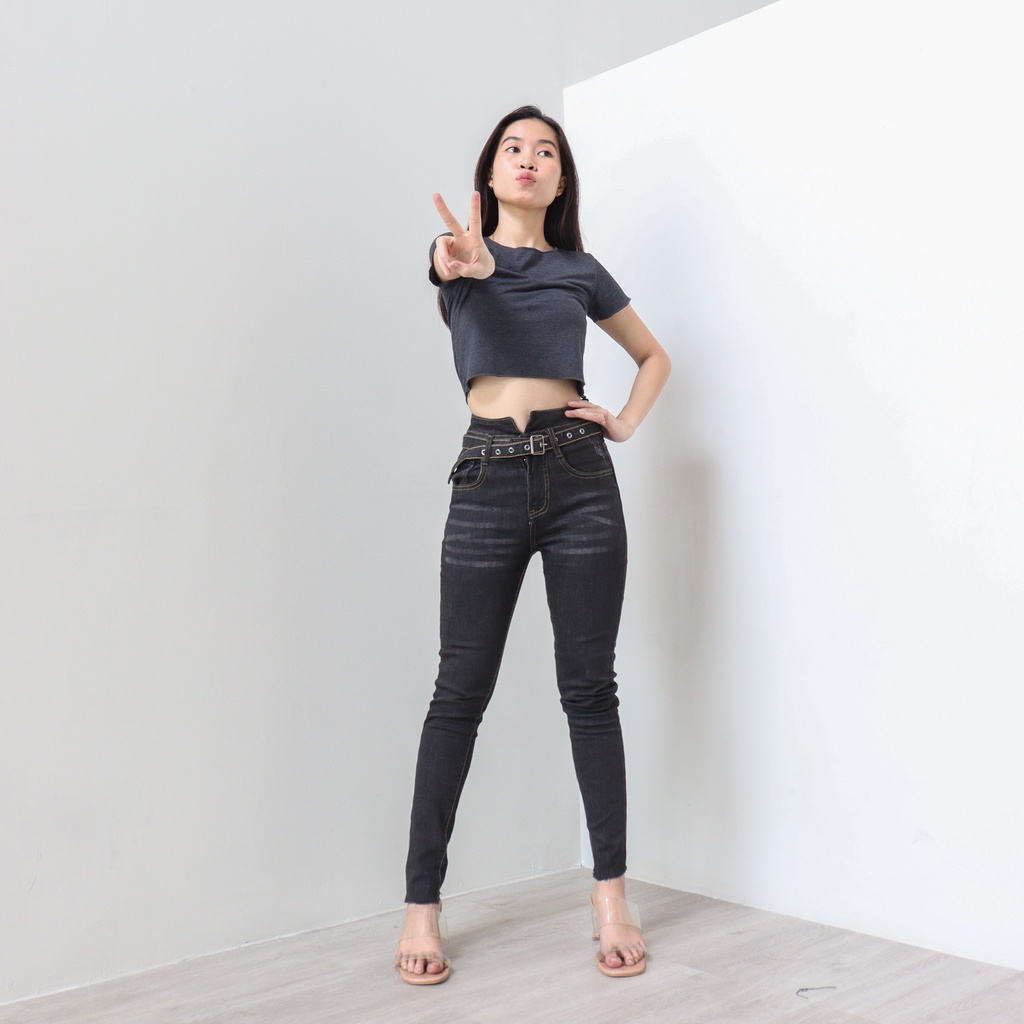 Celana Jeans Panjang Wanita Highwaist Skinny Jeans Stretch Kekinian X35