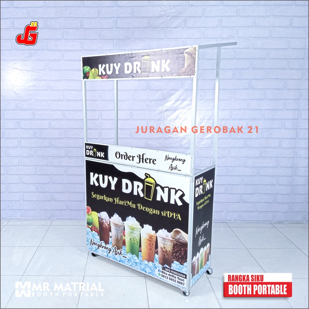 Es_Teh_Mamam Booth Portable / Gerobak Lipat / Meja Lipat Free Penghalang Full Siku Rapih