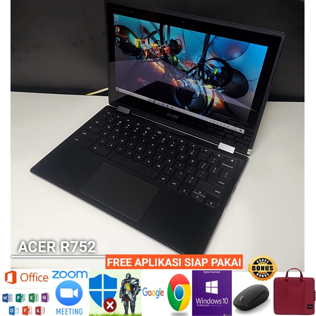 Laptop Acer R752TN intel N4120 Touchcreen flip 360° dual camera ram 4gb SSD 128gb UHD GRAPHICS - windows 10 64 bit