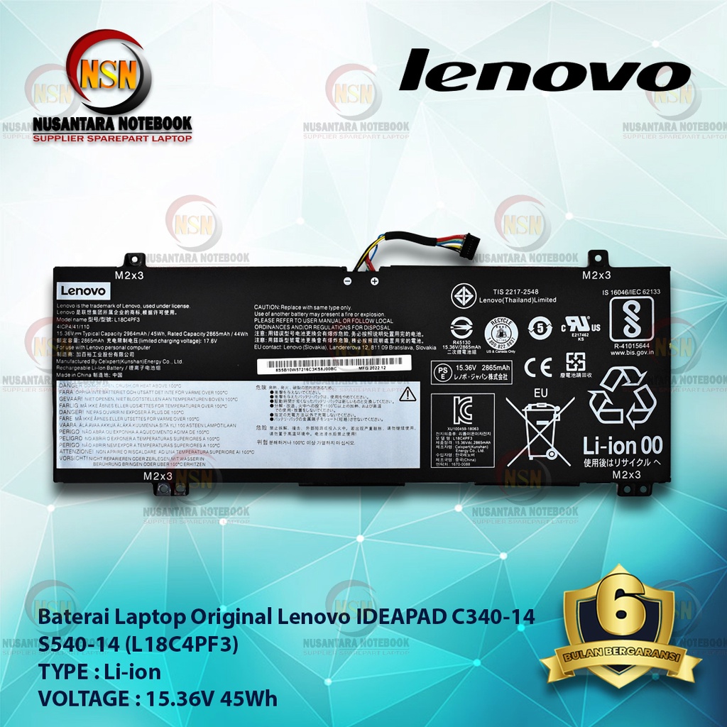 Baterai Laptop Original Lenovo Ideapad C340-14 L18C4PF3 15.36V 45Wh